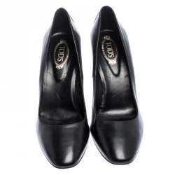 مملوكة مسبقًا حذاء كعب عالي تودز مرصع كعب سميك جلد أسود مقاس 38