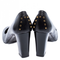 مملوكة مسبقًا حذاء كعب عالي تودز مرصع كعب سميك جلد أسود مقاس 38