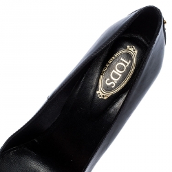 مملوكة مسبقًا حذاء كعب عالي تودز مرصع كعب سميك جلد أسود مقاس 38