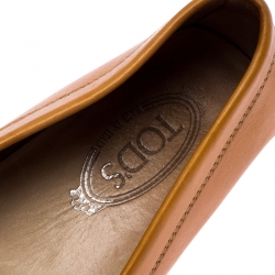 Pre Owned Tod's Orange Leather Gommino Slip On Loafers Size 40