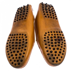 Pre Owned Tod's Orange Leather Gommino Slip On Loafers Size 40