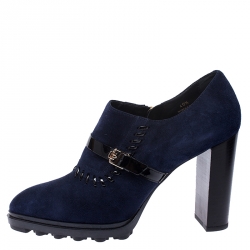 Pre Owned Tod's Navy Blue/Black Suede Whipstitch Detail Ankle Booties Size 40.5