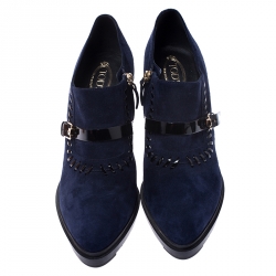 Pre Owned Tod's Navy Blue/Black Suede Whipstitch Detail Ankle Booties Size 40.5