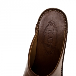 Pre Owned Tod's Tan Leather Platform Clog Mules Size 37.5