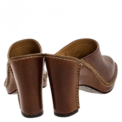 Pre Owned Tod's Tan Leather Platform Clog Mules Size 37.5