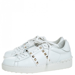 Pre Owned Valentino White Leather Rockstud Untitled Low Top Sneakers Size 38.5