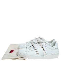 Pre Owned Valentino White Leather Rockstud Untitled Low Top Sneakers Size 38.5
