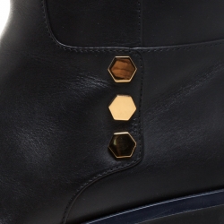 Pre Owned Tod's Black Leather Flat Mate Mid Calf Boots Size 37.5