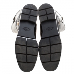 Pre Owned Tod's Black Leather Flat Mate Mid Calf Boots Size 37.5