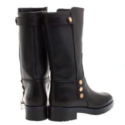 Pre Owned Tod's Black Leather Flat Mate Mid Calf Boots Size 37.5