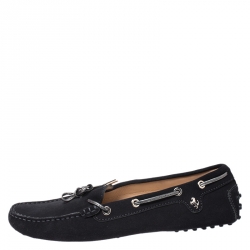 Pre Owned Tod's Black Suede Bow Loafers Size 41