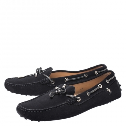 Pre Owned Tod's Black Suede Bow Loafers Size 41