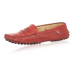Pre Owned Tod's For Ferrari Red Leather Loafers Size 38.5