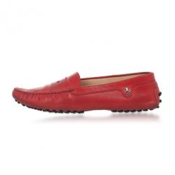 Pre Owned Tod's For Ferrari Red Leather Loafers Size 38.5