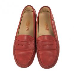 Pre Owned Tod's For Ferrari Red Leather Loafers Size 38.5