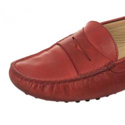 Pre Owned Tod's For Ferrari Red Leather Loafers Size 38.5