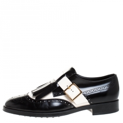 مملوكة مسبقًا حذاء ديربي تودز بسير مونك و مزين بشراشيب و بنمط بروغي جلد أسود و أبيض مقاس 39