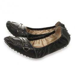مملوكة مسبقًا Tod's Black Leather Penny Loafer Ballet Flats Size 37.5