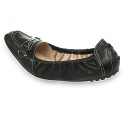 مملوكة مسبقًا Tod's Black Leather Penny Loafer Ballet Flats Size 37.5