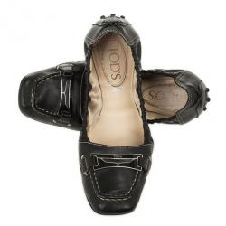 مملوكة مسبقًا Tod's Black Leather Penny Loafer Ballet Flats Size 37.5