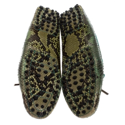Pre Owned Tod's Green/Black Python Gommino Bow Loafers Size 40