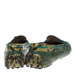 Pre Owned Tod's Green/Black Python Gommino Bow Loafers Size 40