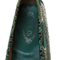 Pre Owned Tod's Green/Black Python Gommino Bow Loafers Size 40