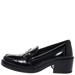 Pre Owned Tod's Black Leather Double T Loafers Size 38