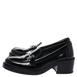 Pre Owned Tod's Black Leather Double T Loafers Size 38