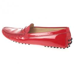 Pre Owned Tod's Red Patent Gommino Loafers Size 39
