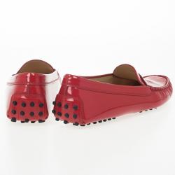 Pre Owned Tod's Red Patent Gommino Loafers Size 39