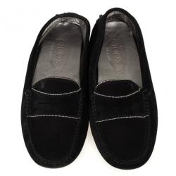 Pre Owned Tod's Black Suede Beaded Loafers Size 39