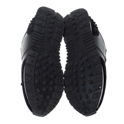Pre Owned Tod's Black Leather and Suede Sportivo Fringed Sneakers Size 39.5