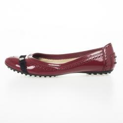 Pre Owned Tod's Maroon Patent Brogue Ballet Flats Size 38.5