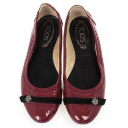 Pre Owned Tod's Maroon Patent Brogue Ballet Flats Size 38.5