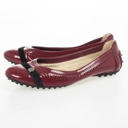 Pre Owned Tod's Maroon Patent Brogue Ballet Flats Size 38.5