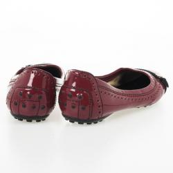 Pre Owned Tod's Maroon Patent Brogue Ballet Flats Size 38.5