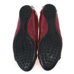 Pre Owned Tod's Maroon Patent Brogue Ballet Flats Size 38.5
