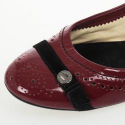 Pre Owned Tod's Maroon Patent Brogue Ballet Flats Size 38.5