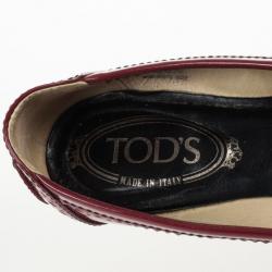 Pre Owned Tod's Maroon Patent Brogue Ballet Flats Size 38.5