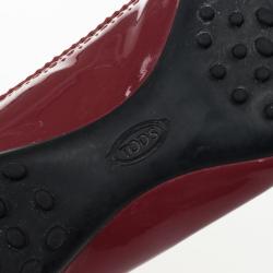 Pre Owned Tod's Maroon Patent Brogue Ballet Flats Size 38.5