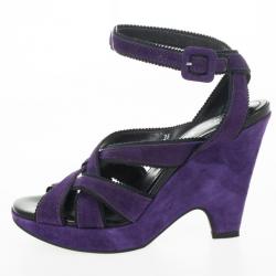 مملوكة مسبقًا Tod's Purple Velvet Strappy Sandals Size 36