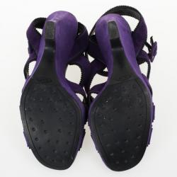 مملوكة مسبقًا Tod's Purple Velvet Strappy Sandals Size 36