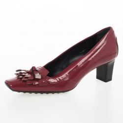 Pre Owned Tod's Maroon Patent Kiltie Fringe Pumps Size 36
