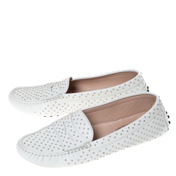 Pre Owned Tod’s White Leather Studded Penny Loafers Size 38.5