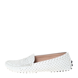 Pre Owned Tod’s White Leather Studded Penny Loafers Size 38.5