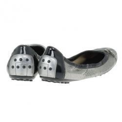 Pre Owned Tod's Silver and Black Patent Leather Buckle Ballet Flats Size 37
