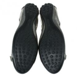 Pre Owned Tod's Silver and Black Patent Leather Buckle Ballet Flats Size 37