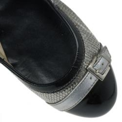Pre Owned Tod's Silver and Black Patent Leather Buckle Ballet Flats Size 37