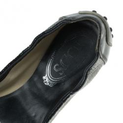 Pre Owned Tod's Silver and Black Patent Leather Buckle Ballet Flats Size 37